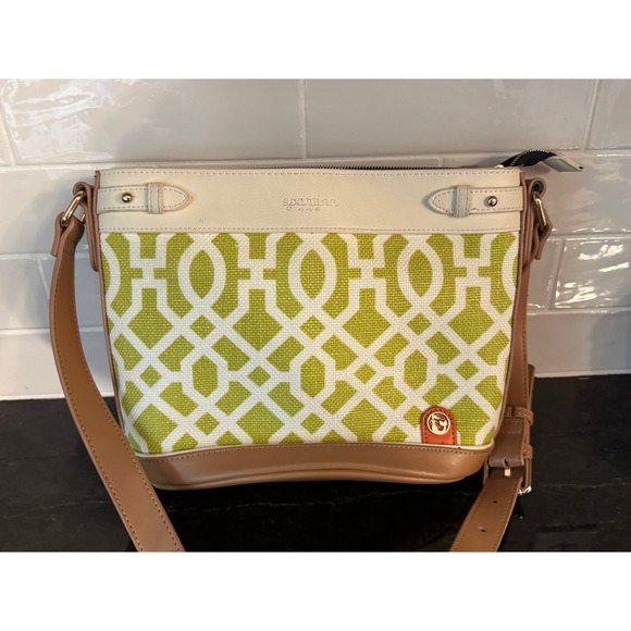Spartina 449 Isabelle Hayward Purse Shoulder HandBag Linen Lime Green Cream $169 - Picture 1 of 8